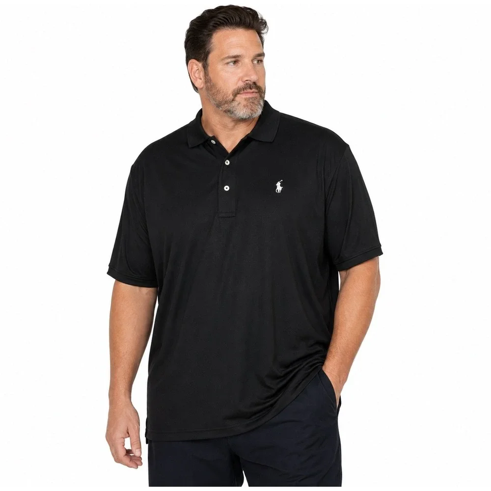 Polo Ralph Lauren Mens XXL Black Stretch Mesh Short Sleeve Pony Logo Polo Shirt